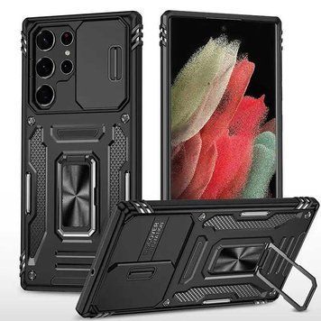 Ударостійкий чохол Camshield Army Ring для Samsung Galaxy S22 Ultra Чорний / Black 81261 фото