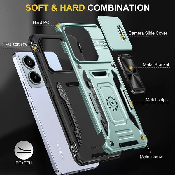 Ударостійкий чохол Camshield Army Ring для Xiaomi Poco X6 Pro Зелений / Light Green 72806 фото